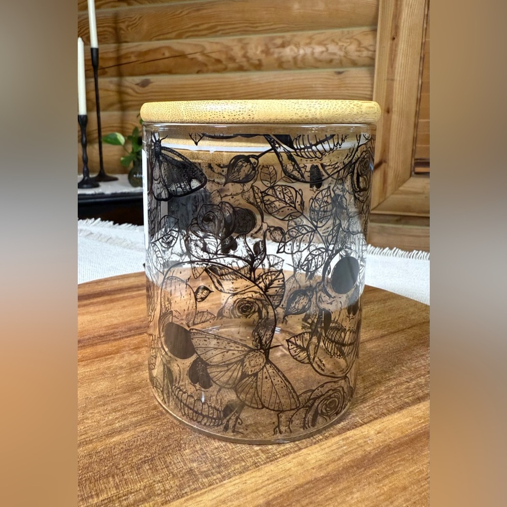 HALLOWEEN SKULLS & ROSES Glass Storage Container - Picture 5 of 8